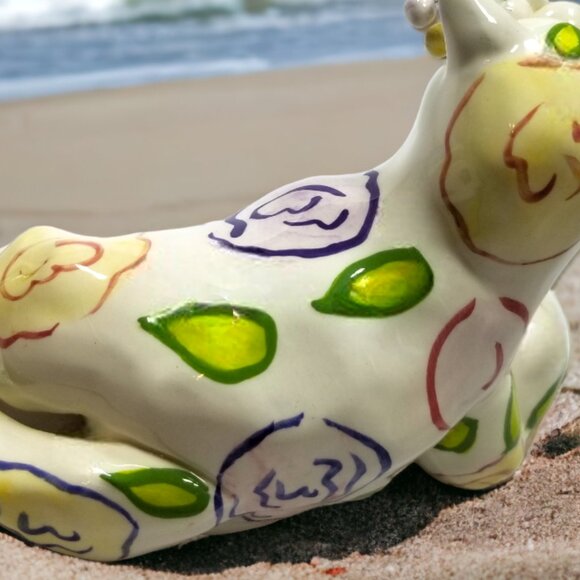 Whimsical White Cat Figure Colorful Swirls Signed By Amy LaCombe Annaco 2001 - Picture 12 of 13